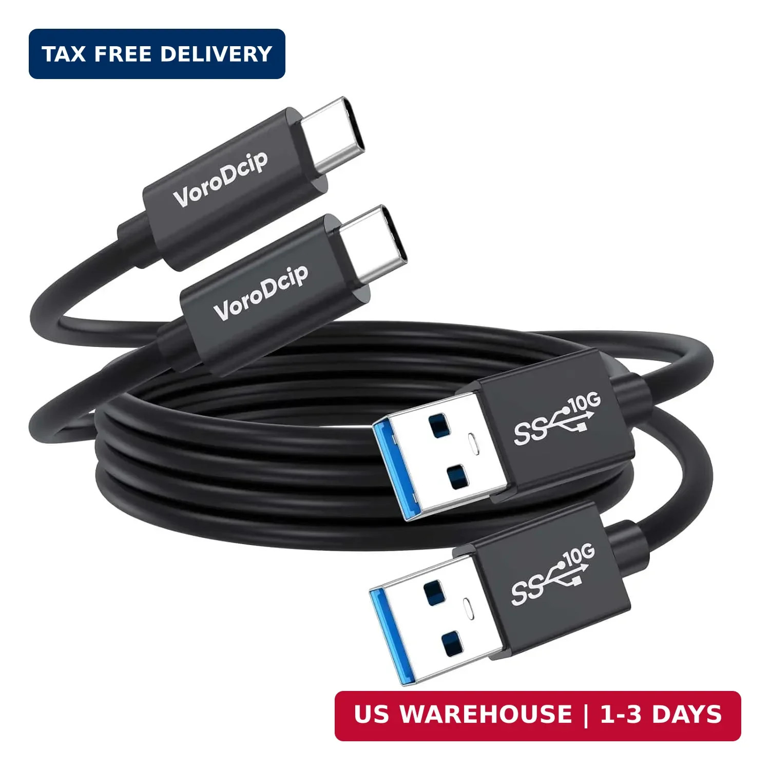 Data Transfer Cable USB to Type C 3ft 2 Pack, 10Gbps USB C 3.2 Gen 2 High Speed