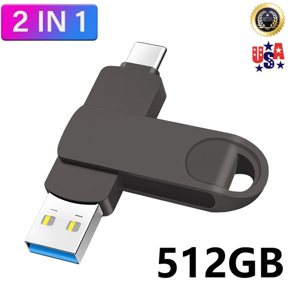 Type C Flash Drive 512GB 2 in 1 OTG Type C/USB-A  Memory Stick Pen Drive for PC