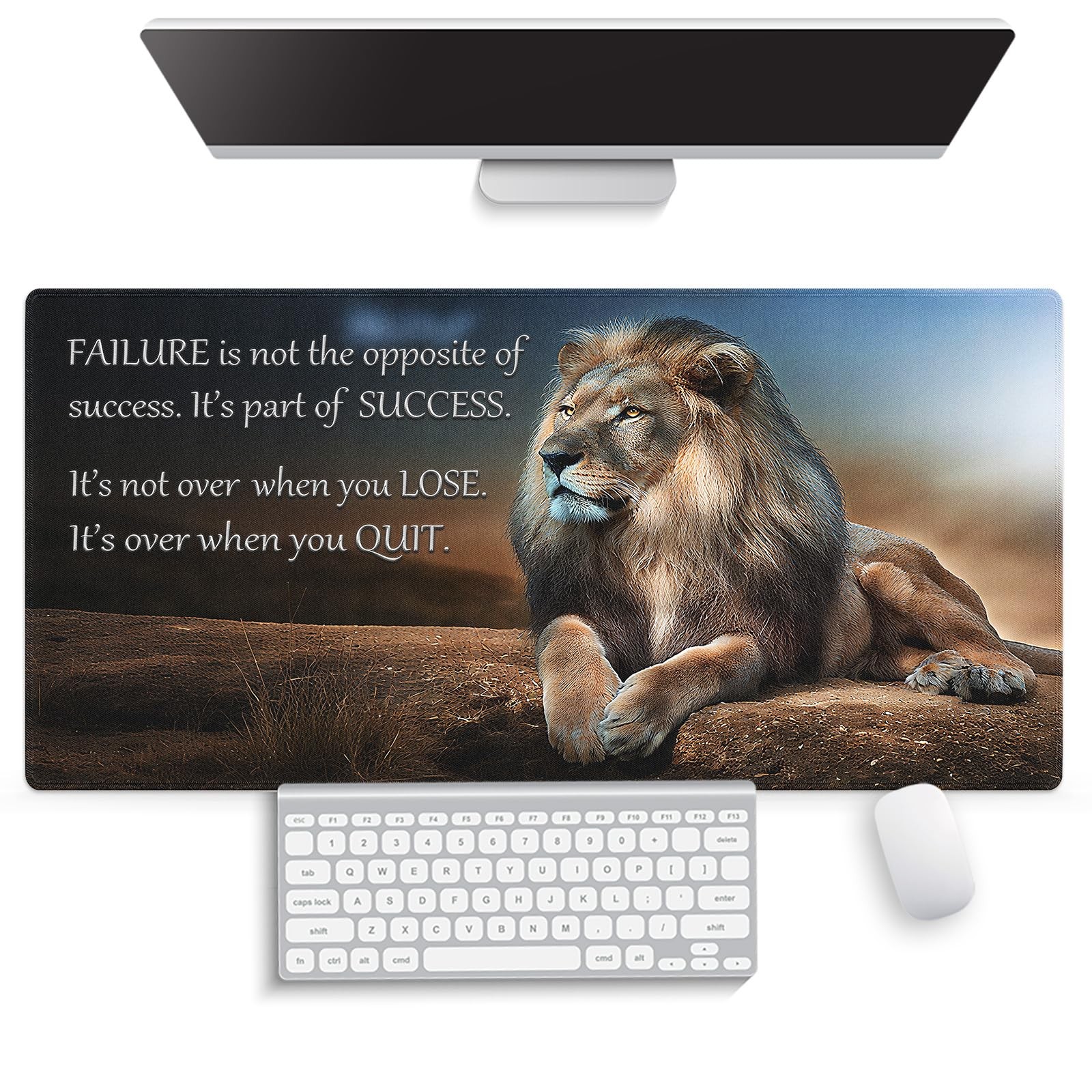 Majestic Lion Inspirational Large Mouse Pad, Motivational Quote Desk Mat