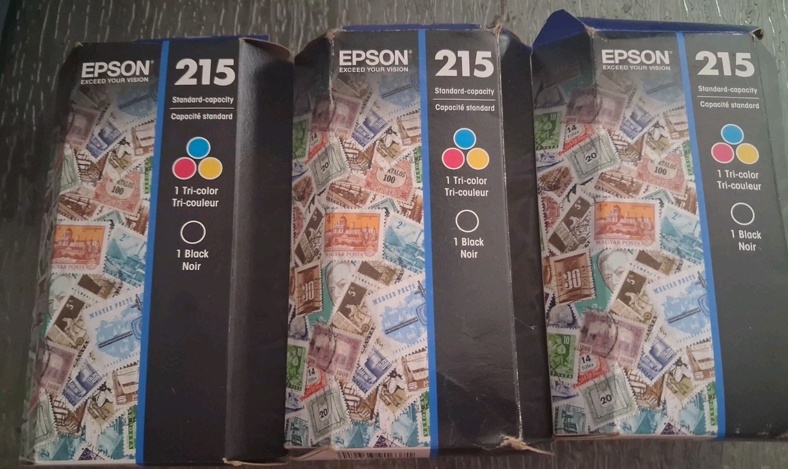 NEW (Lot of 3) Epson 215 Black & Tri-Color Printer Ink Cartridges
