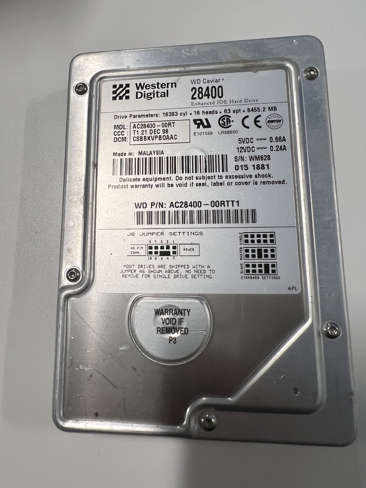 Western Digital Caviar 8.4 GB,Internal,5400 RPM,3.5" (AC28400) Hard Drive