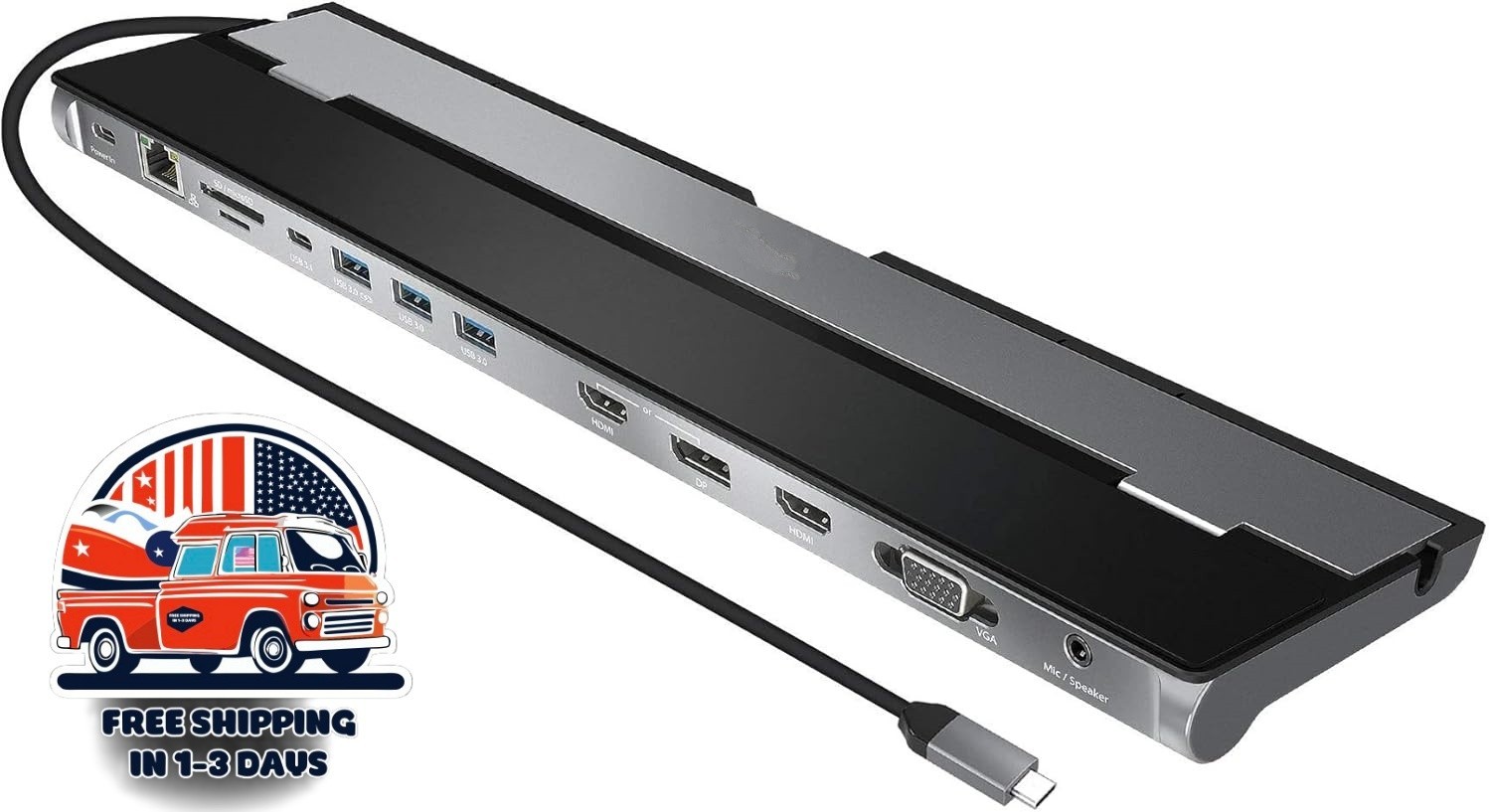 Estación De Acoplamiento USB C 3 Pantallas HDMI DP VGA PD 100W Ethernet Cable US