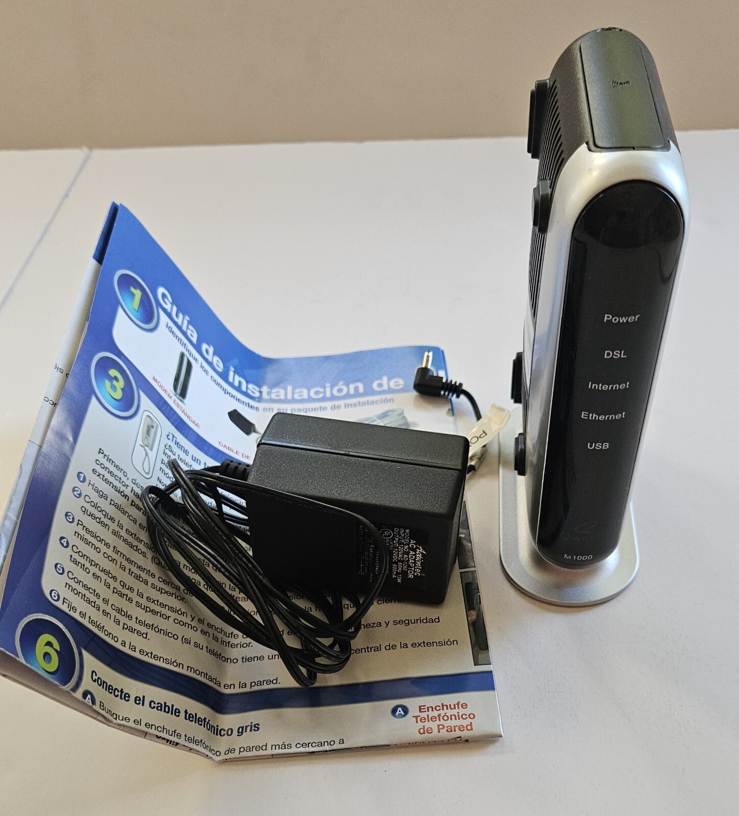 Qwest Actiontec M1000 Internet Modem w/ AC Adapter & Install Guide Untested 