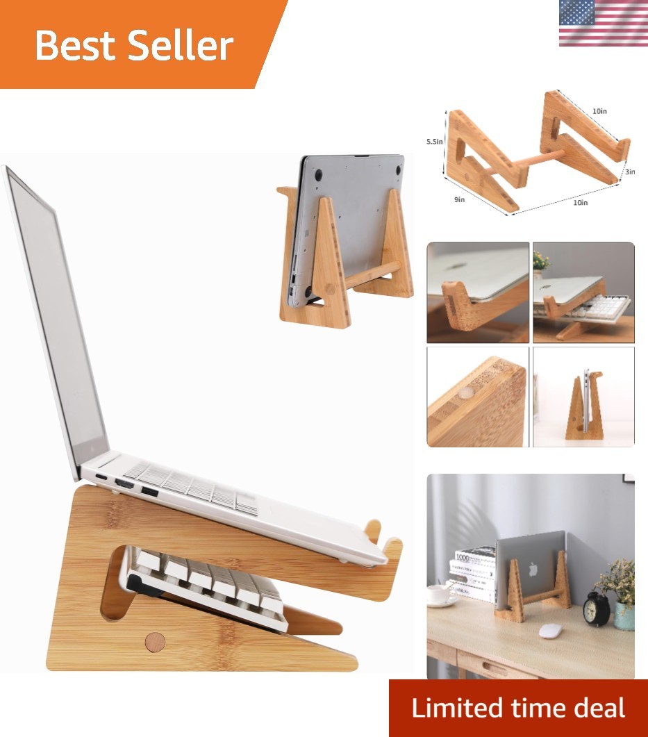 Stylish Bamboo Laptop Stand - Compatible with 3-7.7 Inch Laptops, Space Saver