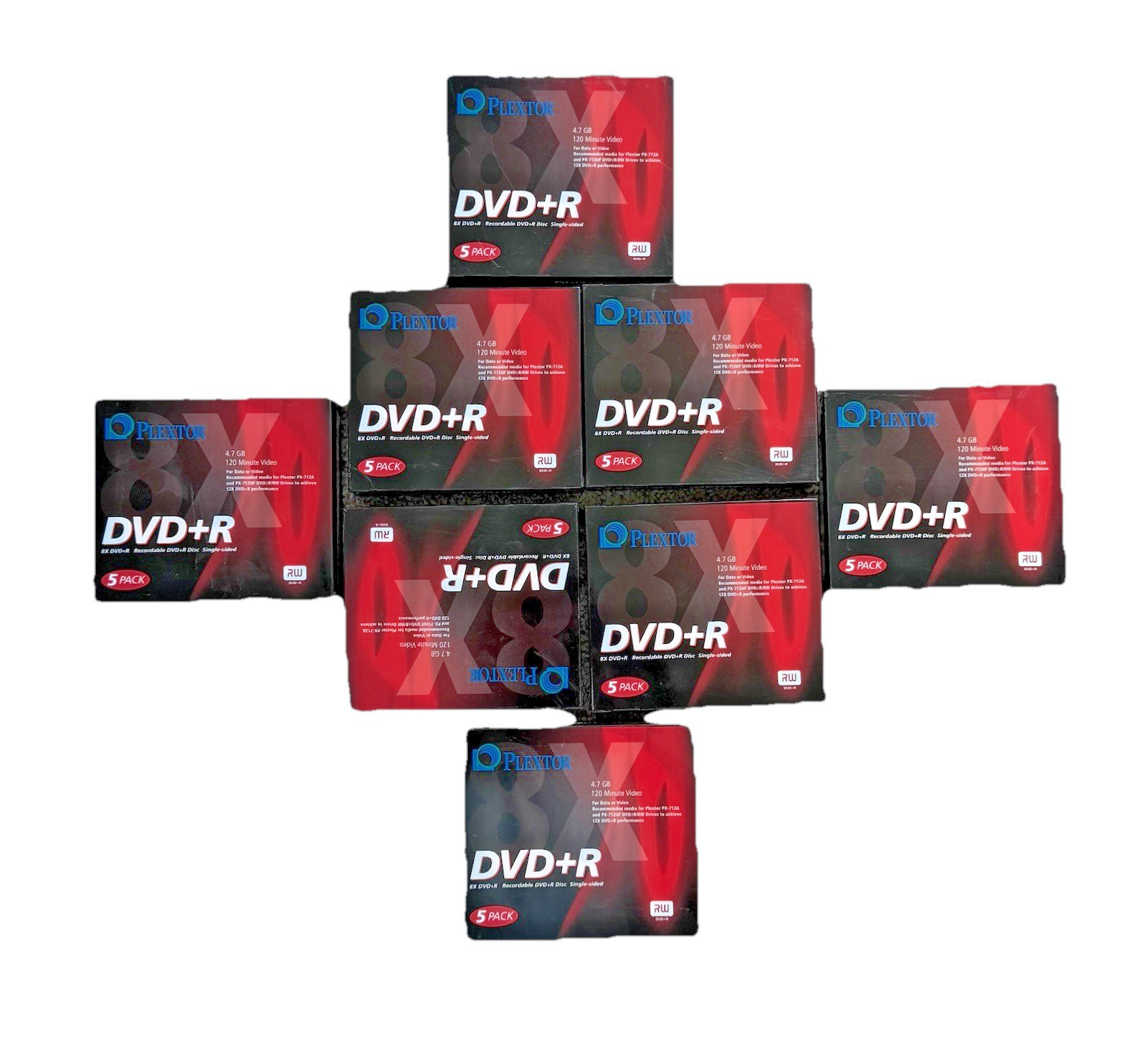 Plextor 5-pack 4.7 Gb 120 Minute Storage Media Data Video *LOT OF 8, NEW SEALED*