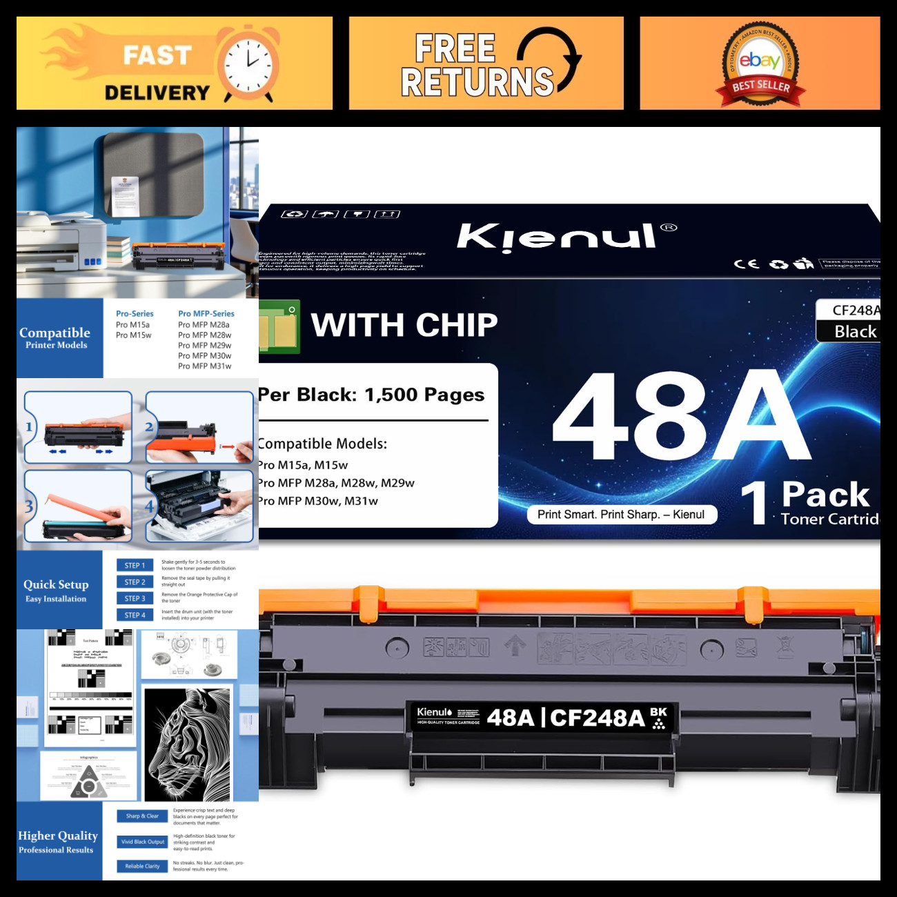 High Yield Black Toner Cartridge 48A - Compatible, 1-Pack for Laser Printers