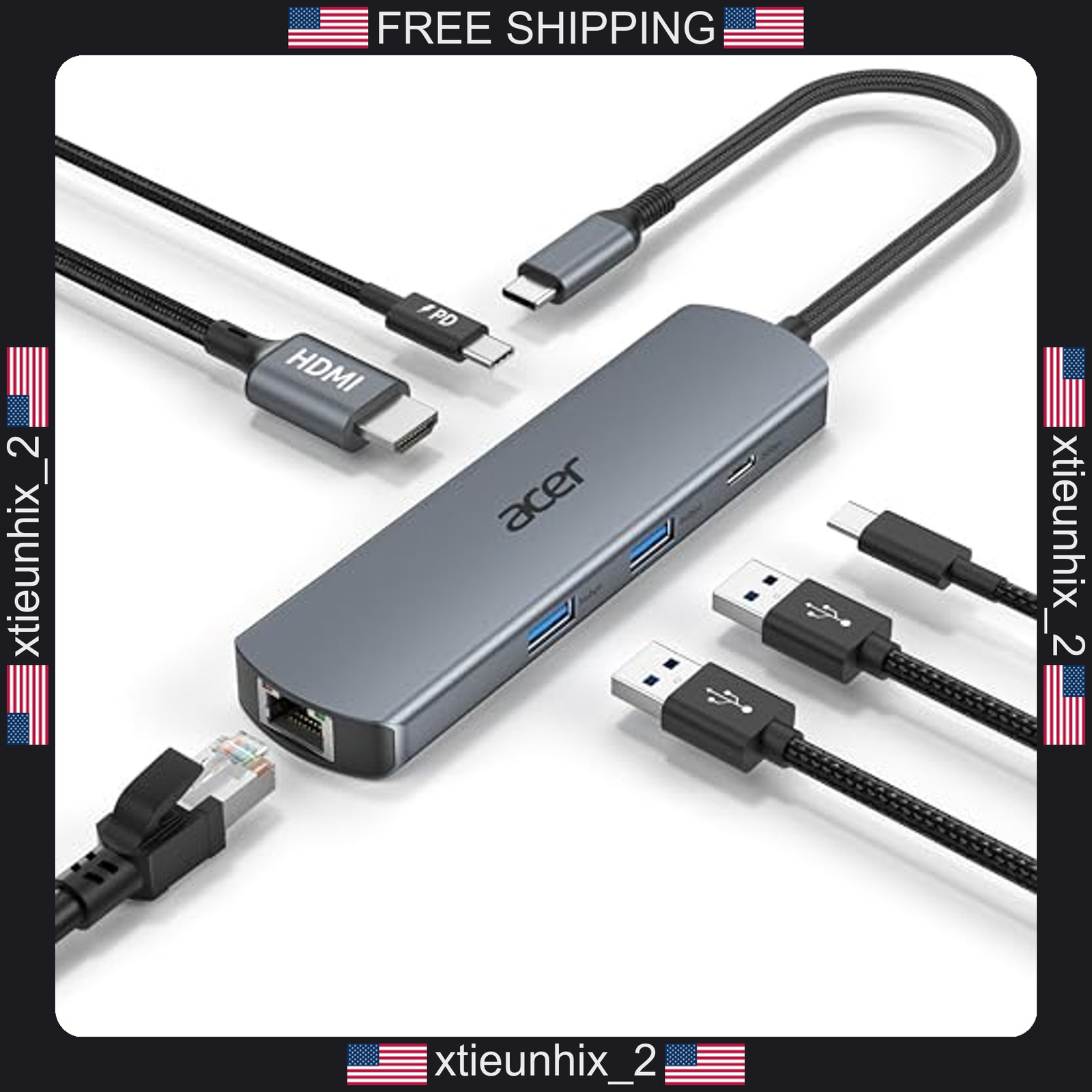 USB C Hub 6-in-1 with HDMI Ethernet 100W PD for Laptops and Tablets
