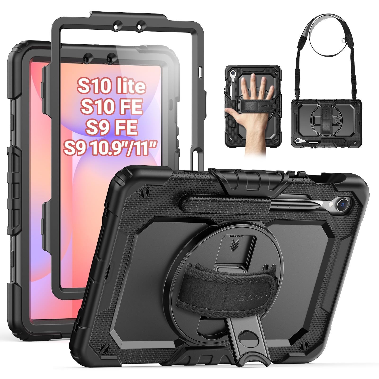 SEYMAC Case for Samsung Galaxy Tab S10 Lite S10 FE S9 Shockproof Cover Black 11"