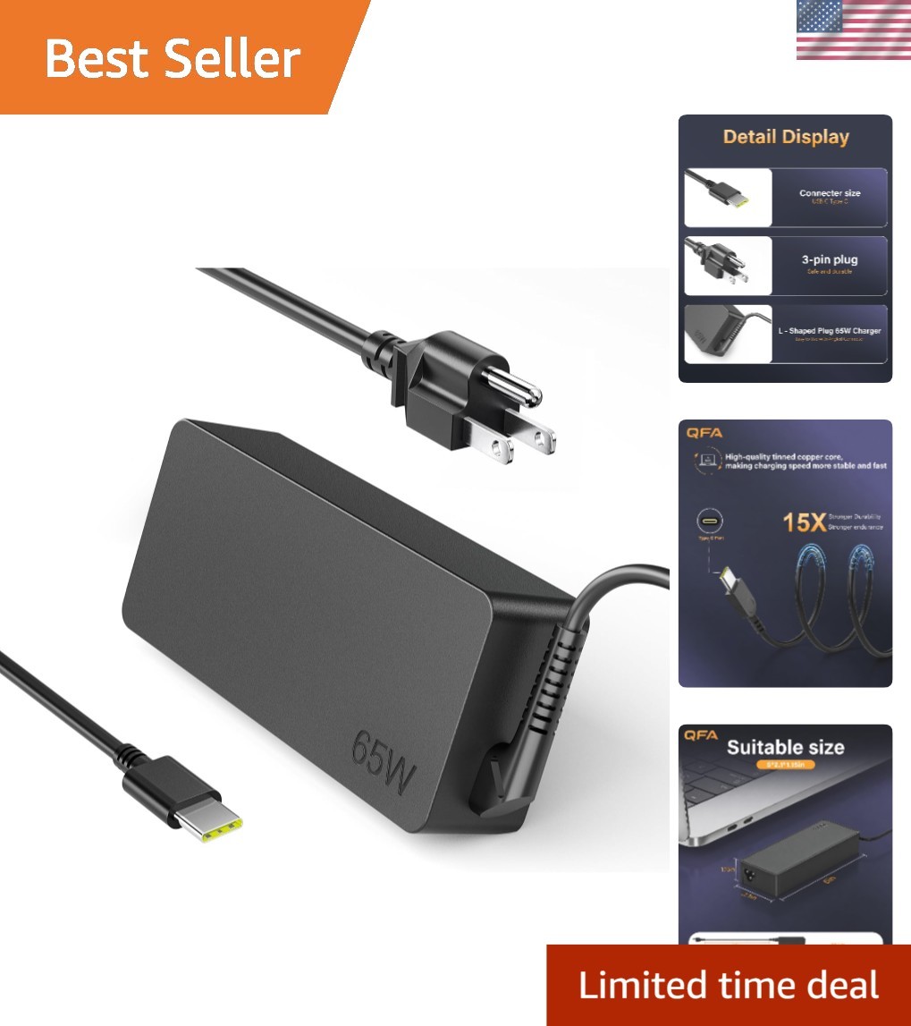Powerful 65W USB-C Charger with Overheat Protection for Reliable Performance