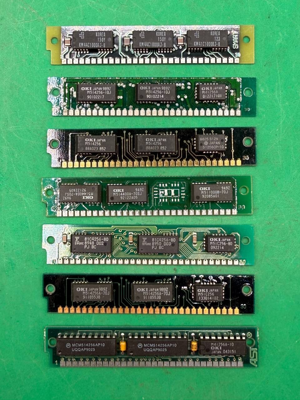 Lot of 7 Vintage DRAM Memory Expansion Modules Samsung OKI Motorola TC
