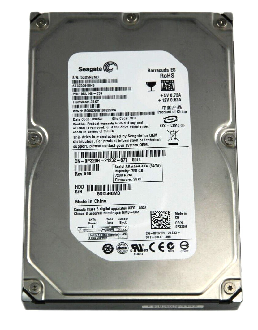 Dell Seagate Barracuda 750GB 7.2K SATA 3Gb/s 3.5" Hard Drive ST3750640NS P320H