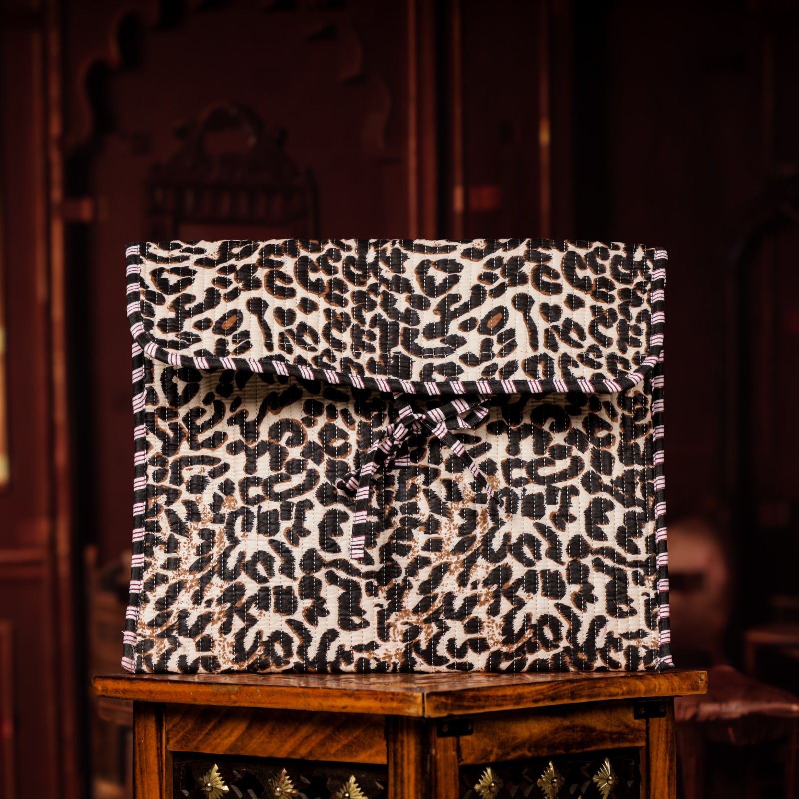 Leopard Print Quilted Laptop Sleeve Handmade Cotton Laptop Bag MacBook Cover