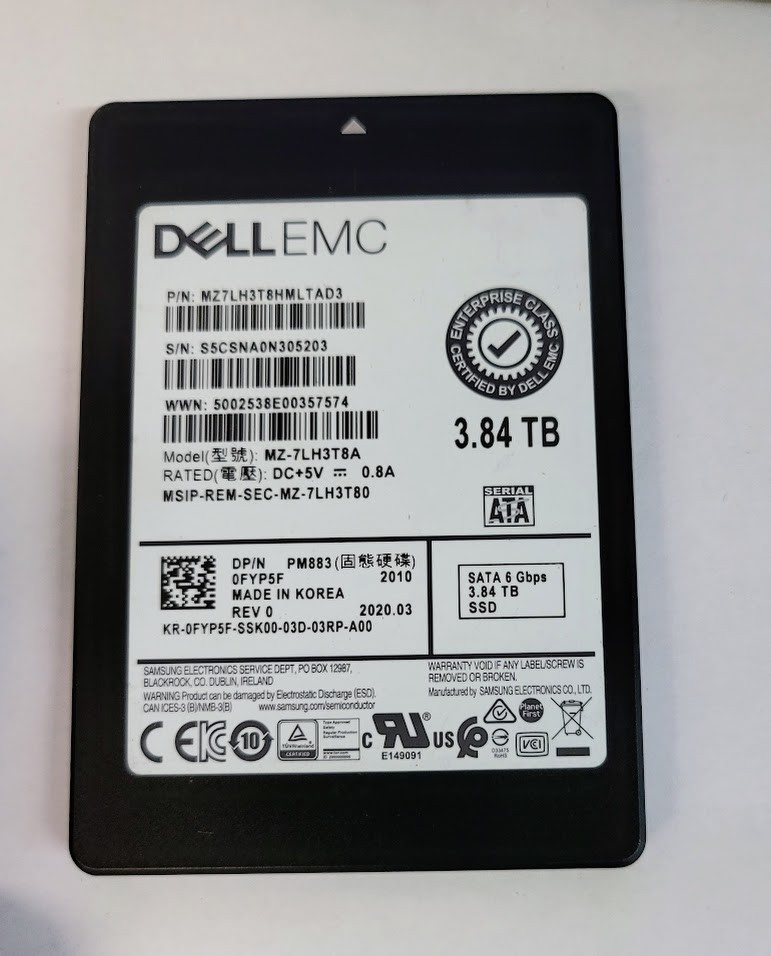 Dell MZ-7LH3T8A 3.84TB 2.5" 6Gb/s SATA Solid State Drive Dell P/N: 0FYP5F