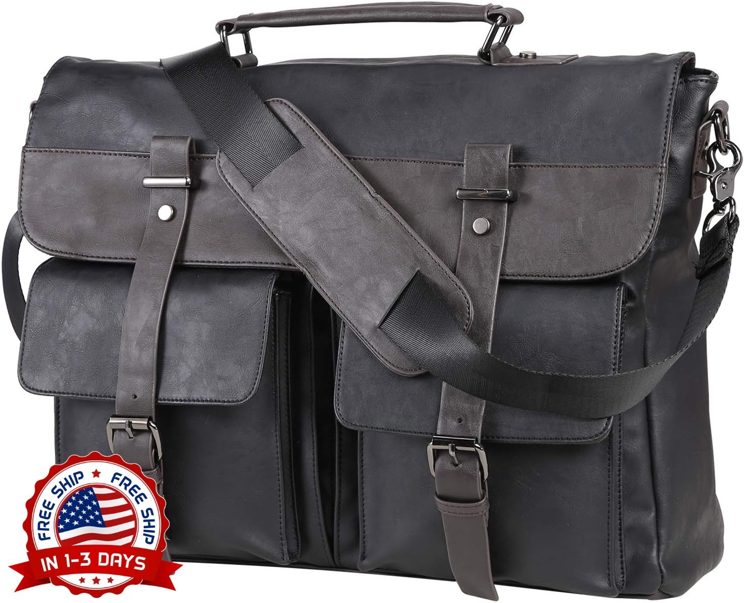 Bolso bandolera de cuero para hombre,bolso vintage para portátil de 15,6 pulgada