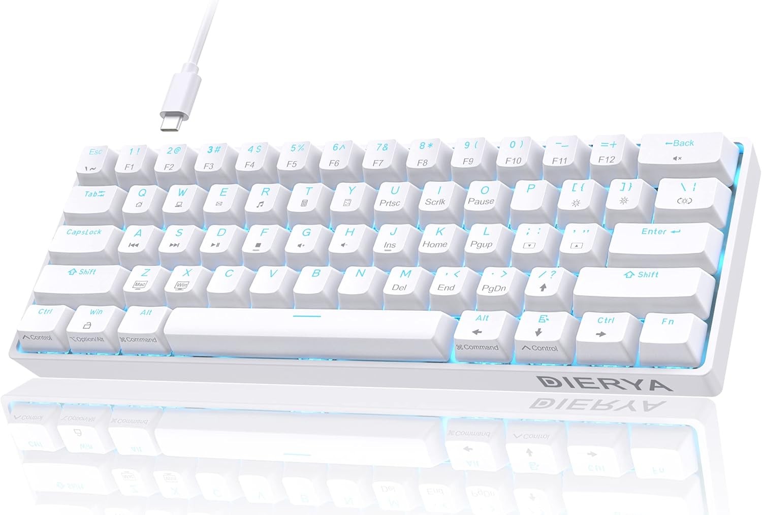 DIERYA 60% Mechanical Keyboard, DK61se Wired Gaming Red Switch, White 