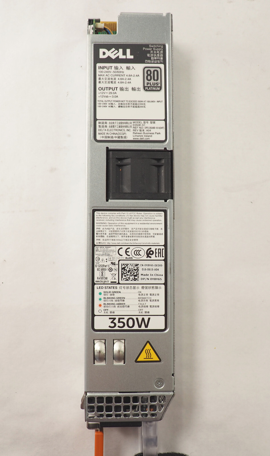 DELL Y8Y65 D350E-S1 80+ PLATINUM POWER SUPPLY 350W FOR R330 R430 R440