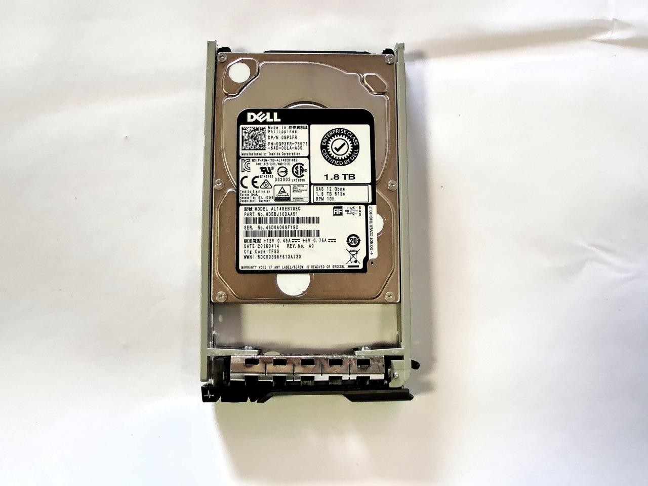 Dell 1.8TB 10K SAS 12Gbps 2.5" Hard Drive AL14SEB18EQ 0GP3FR w/ Caddy Tray