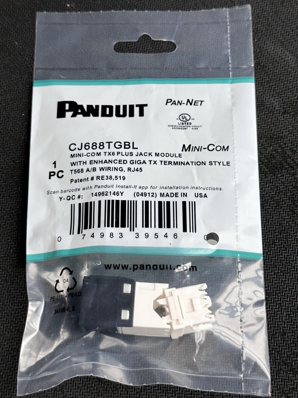 1pcs BOX OF 50 Black CJ688TGBL For Panduit Giga TX Cat6 jack