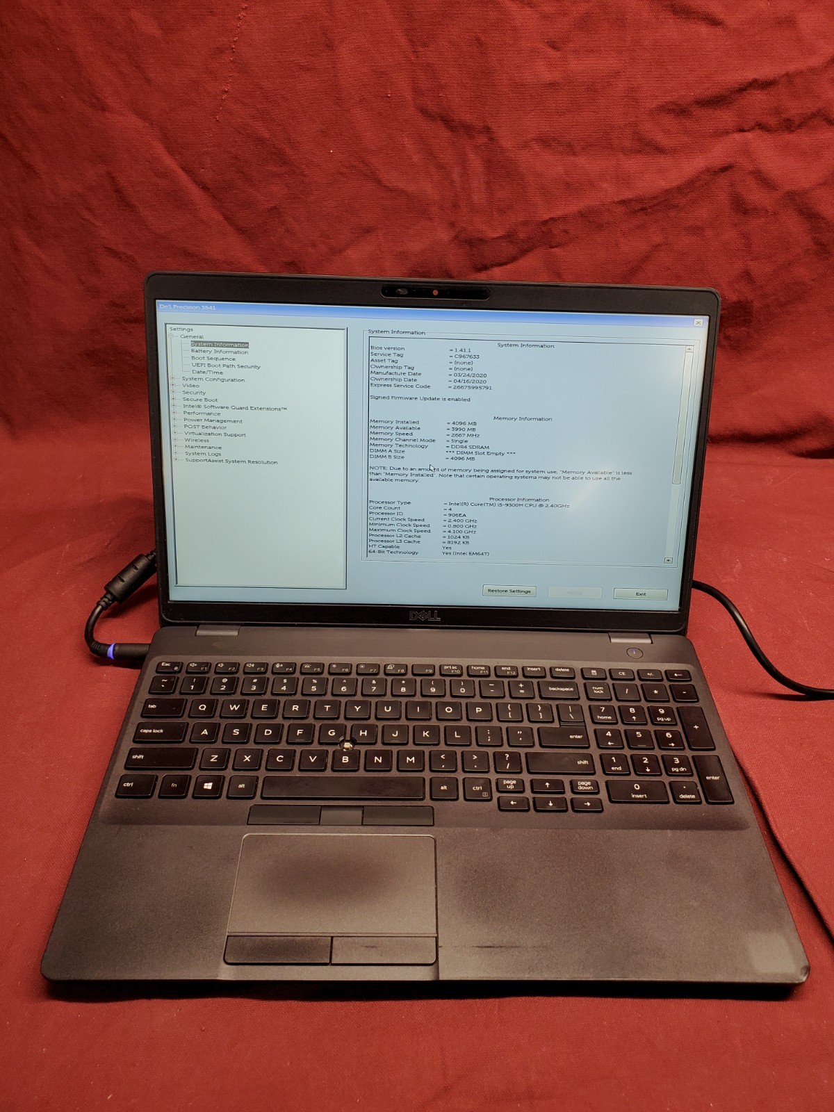 Dell Precision 3541 i5 9300H 2.4GHz/ No RAM/ No SSD/ P620/ 1920x1080 #3164