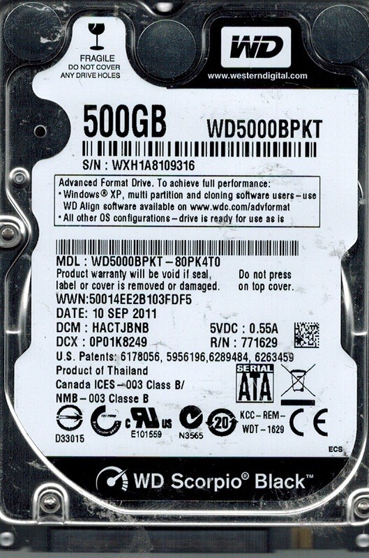 Western Digital WD5000BPKT-80PK4T0 500GB DCM: HACTJBNB