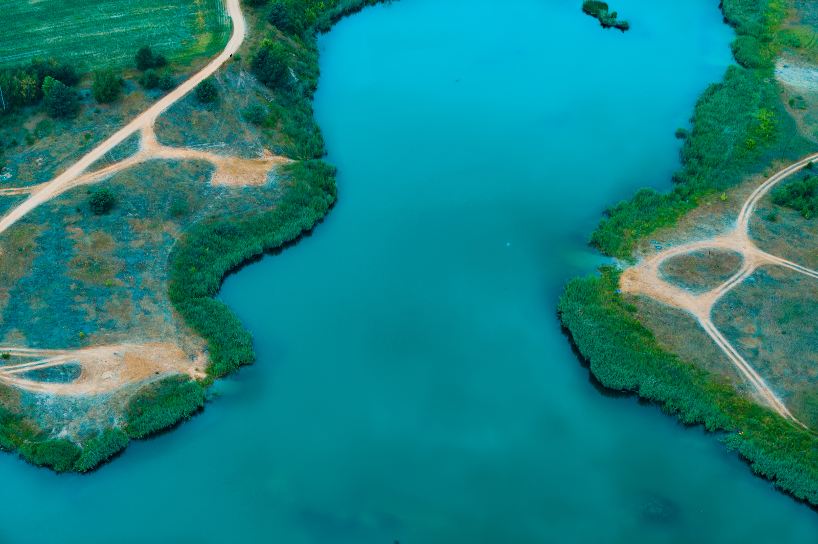 Landscape nature aerial view water lake dirt road trees Custom Gaming Mat Desk