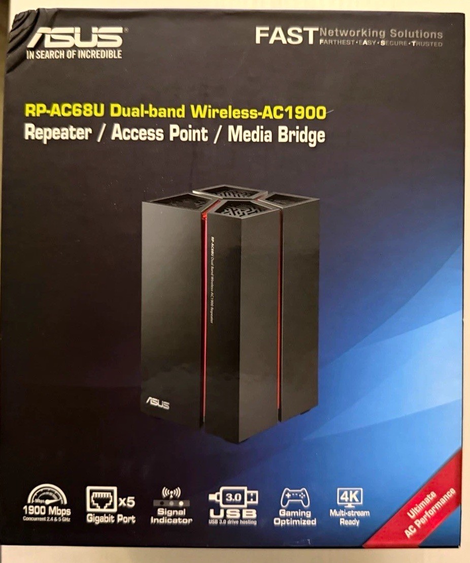 ASUS RP-AC68U AC1900 Dual-Band Wi-Fi Repeater 2.4/5GHz Black
