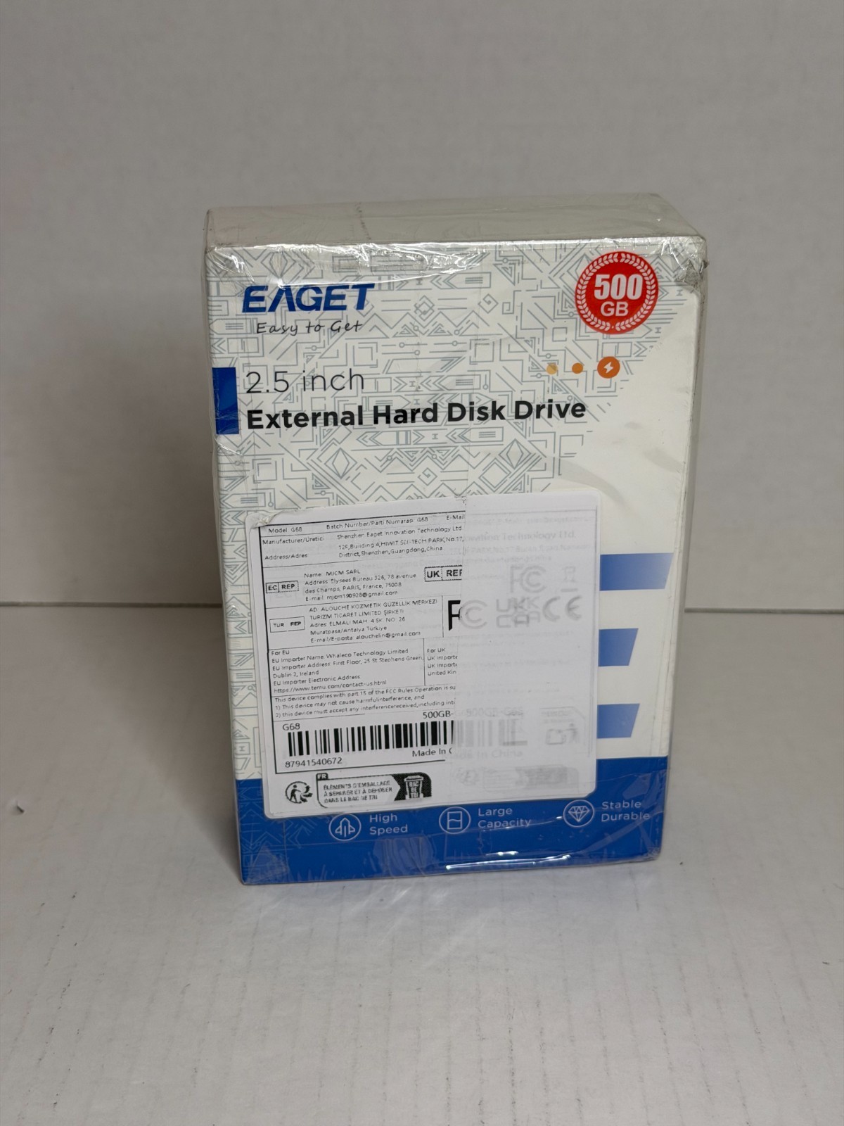 EAGET G68 2.5 Inch 500GB External Hard Drive USB 3.0 - Patina BB5