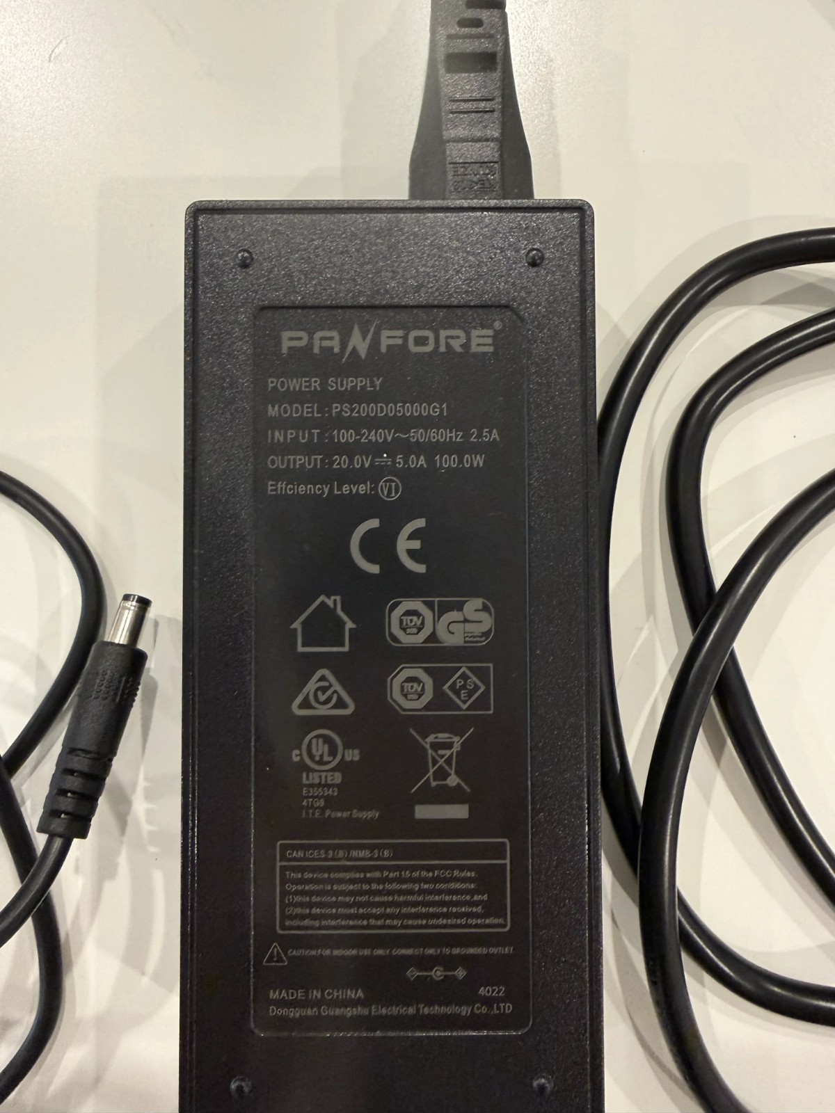 Free Shipping, Hardly Used PANFORE 20V 5A 100W Power Supply PS200D05000G1