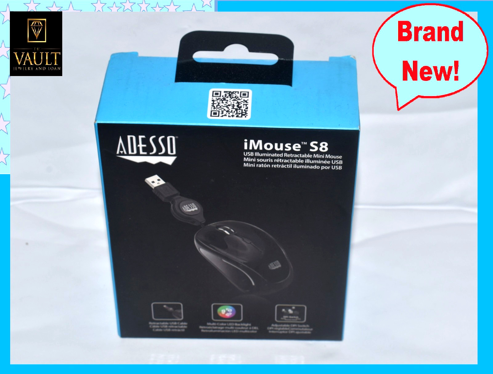 ADESSO S8 iMouse USB Mini Mouse, Black. Multi-Color LED light. Brand New, Sealed