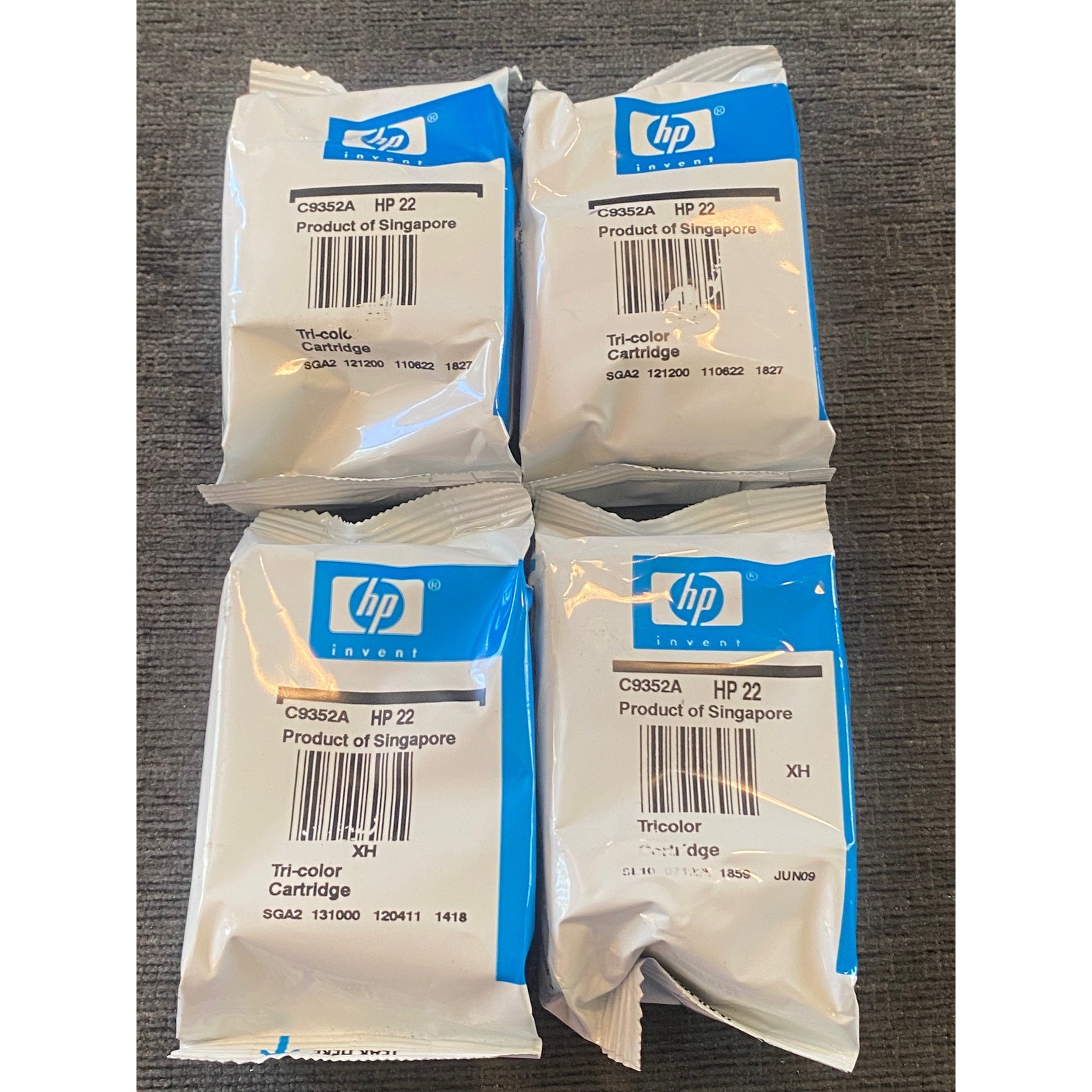 Lot of 4 HP 22 Tri-color Ink Cartridges C9352A New Sealed Expired Genuine HP Ink