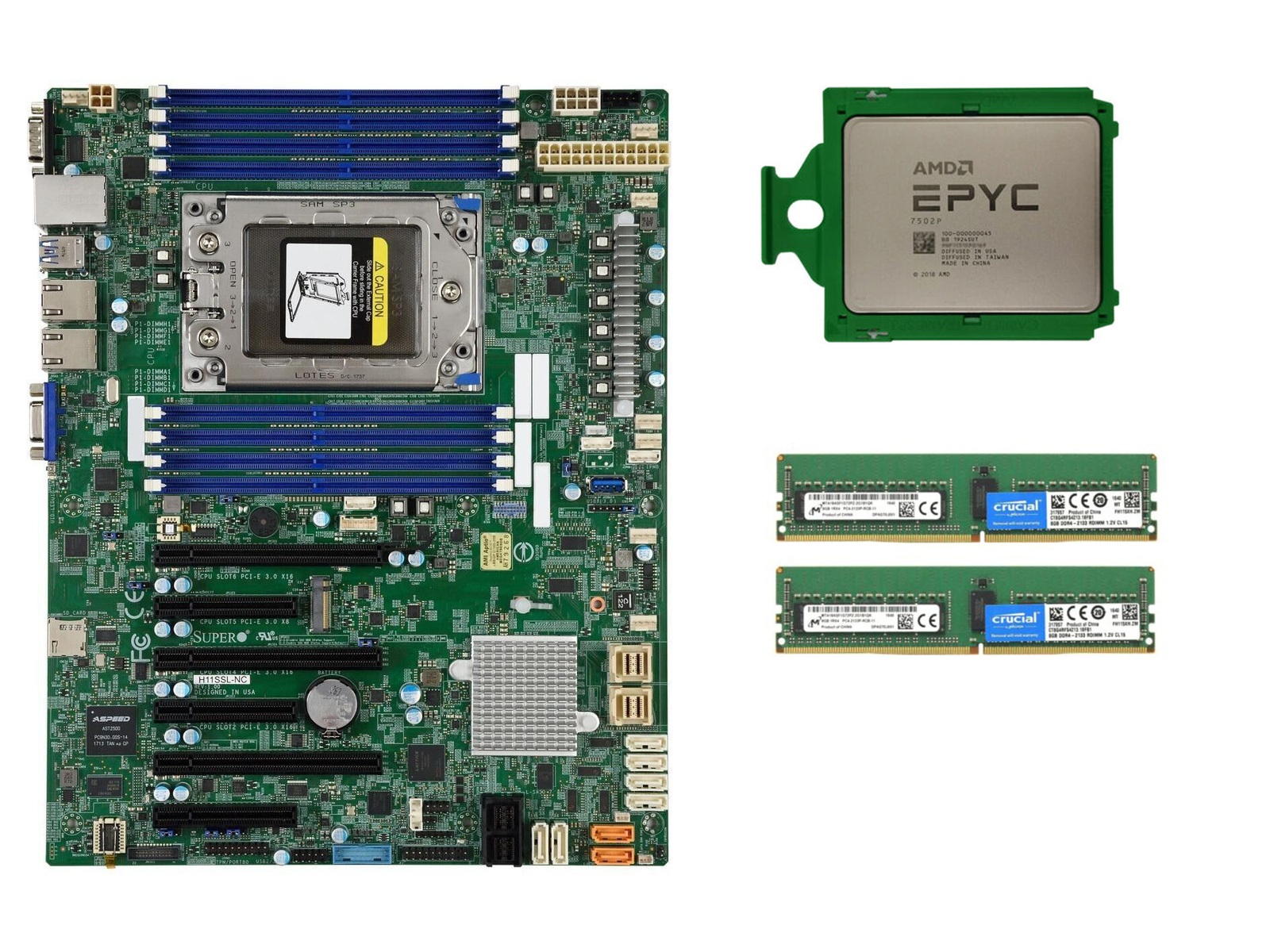 AMD EPYC 7502 CPU + Supermicro H11SSL-NC+ 2133P RAM ECC Multiple options-