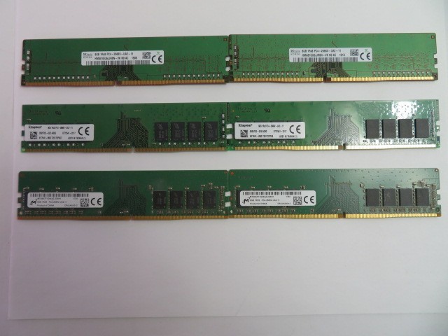 MIXED LOT OF 6 DDR4 8GB RAM MODULES, PC4-2666, KINGSTON/SKHYNIX/MICRON