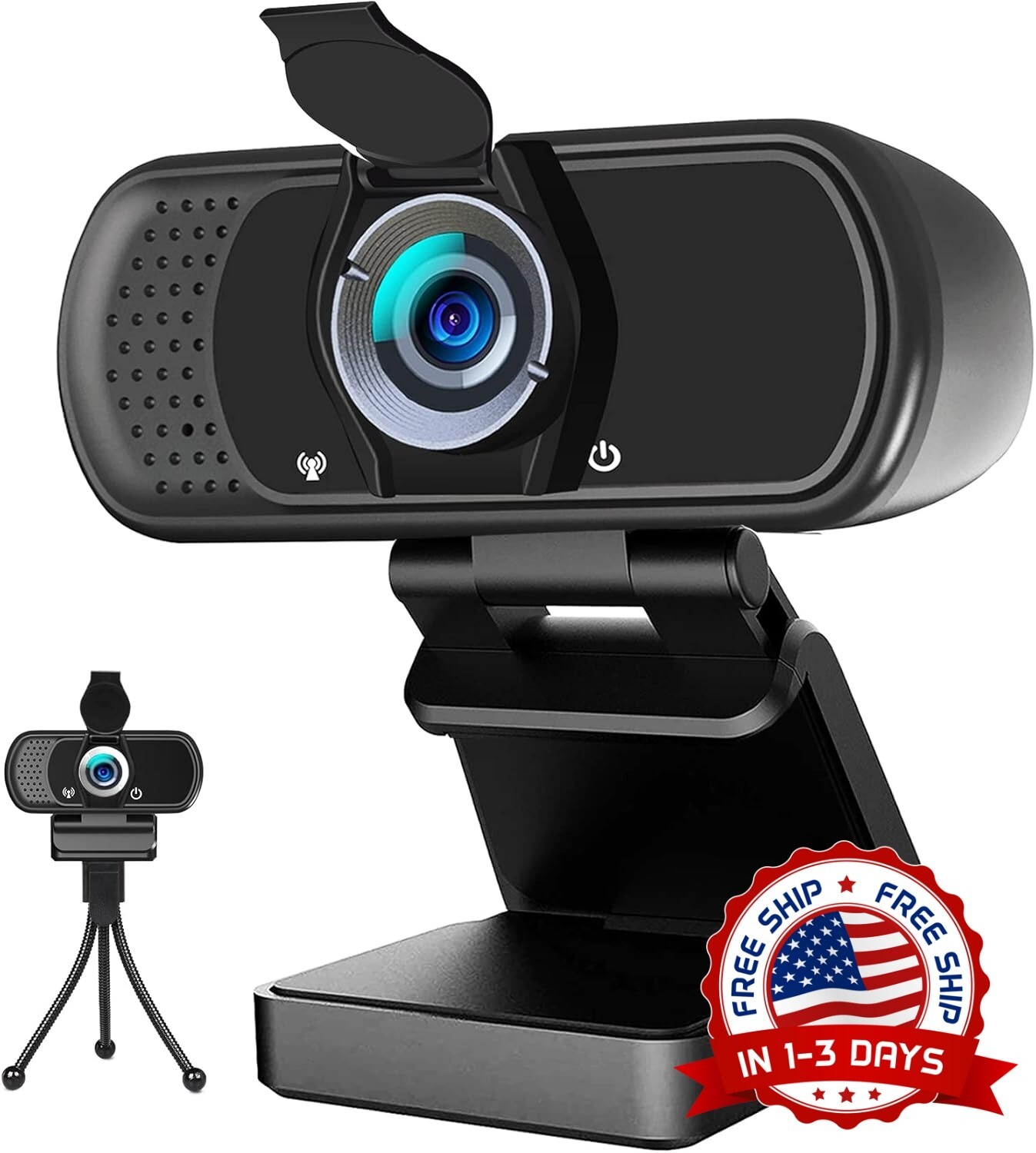 Cámara web HD para PC con micrófono y cámara web con de privacidad, Trípode NEW