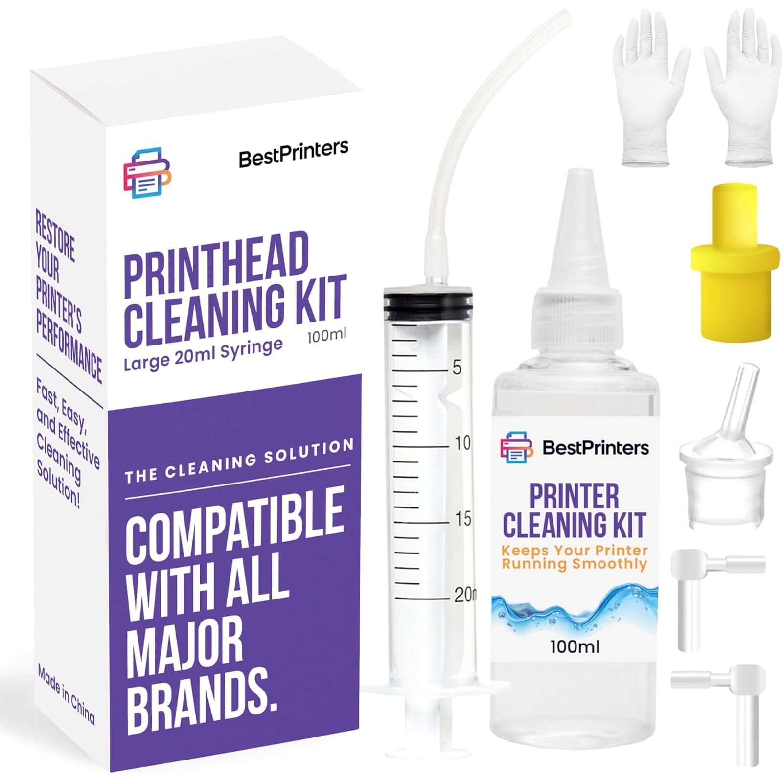 Inkjet Printhead Cleaning Kit 3.38 Fl Oz for Epson HP Brother Canon 20ml Syringe