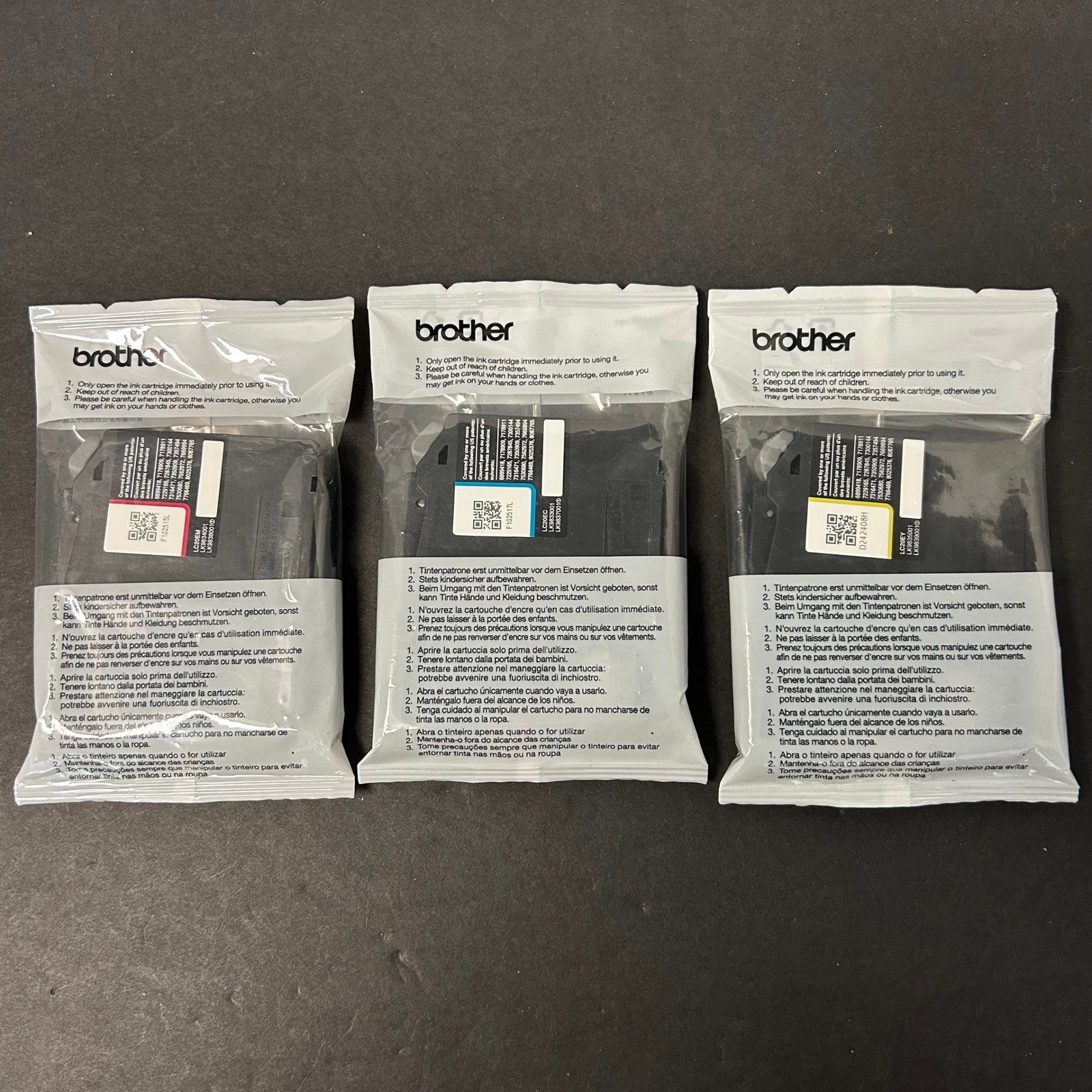 Brother LC20E Ink Cartridges Set 3 Cyan Magenta Yellow NEW Sealed Bags LC20E CMY