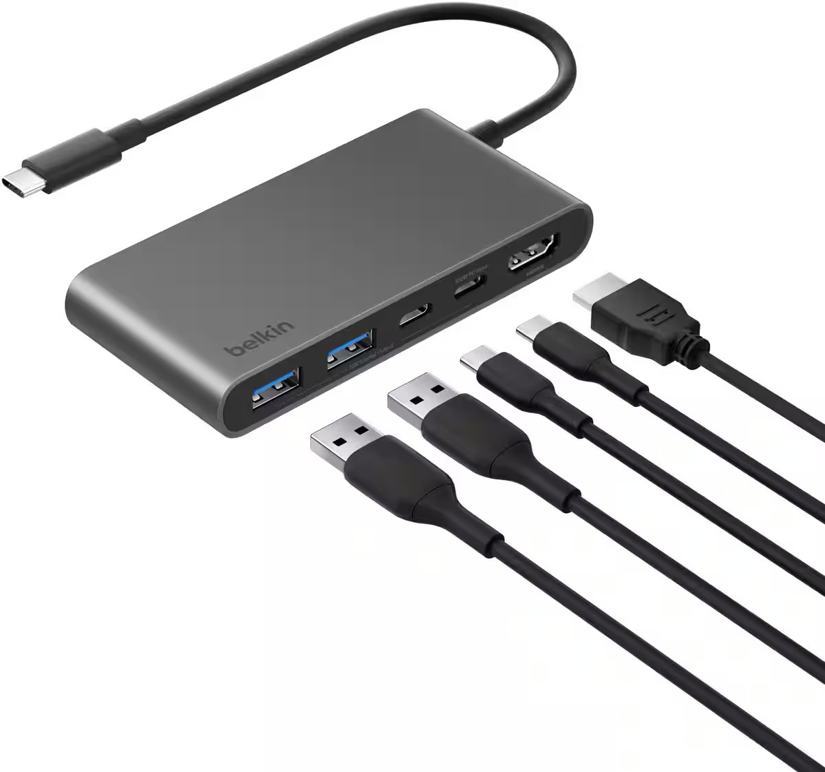 Belkin - 5-Port Hub w/ 4K HDMI Display with 60Hz, 100W Power Delivery, Fast D...