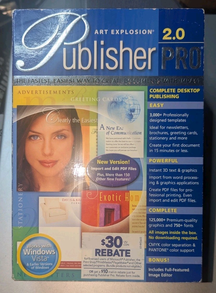 Art Explosion Publisher PRO 2.0 Video Photo Design 8 CD ROM Discs For Windows PC