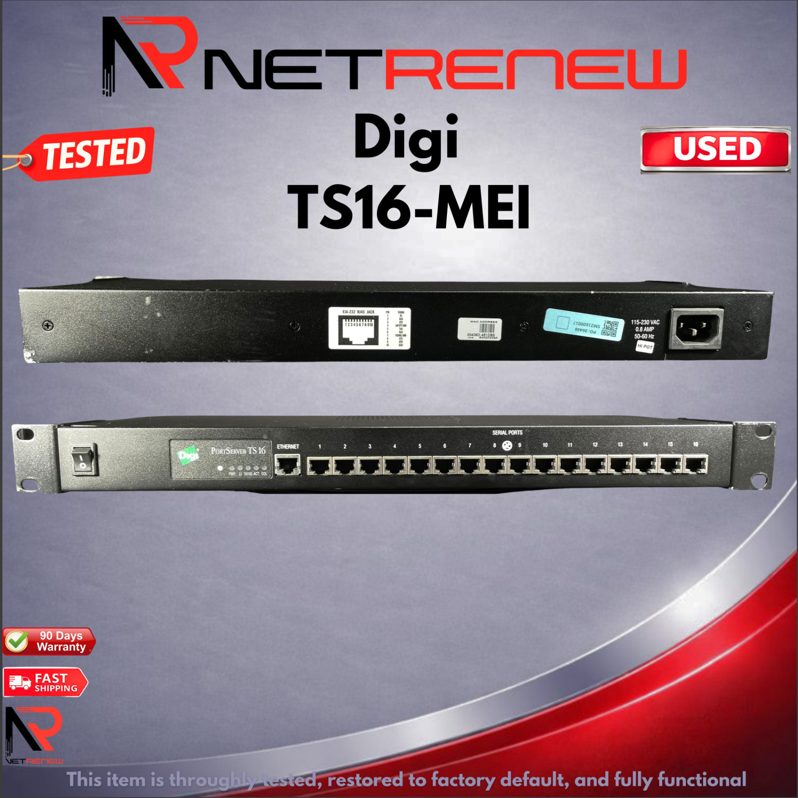 Digi PortServer TS 16 MEI  Terminal Server 16 Port Tested