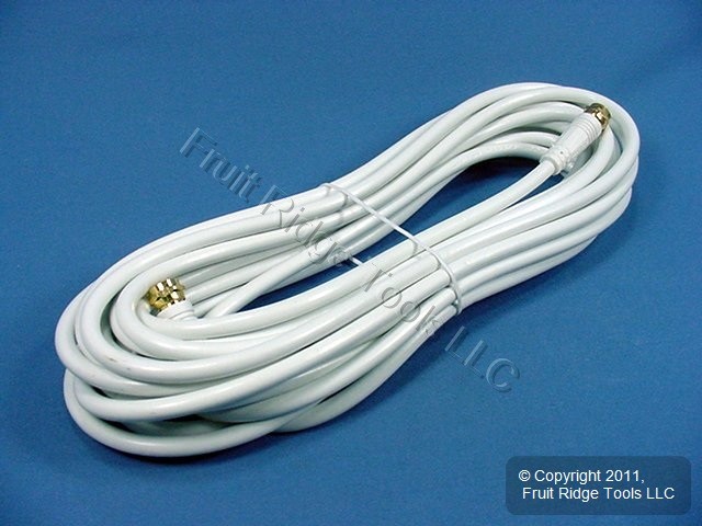Leviton White 25' Coaxial Video Cable GOLD PLUG Ends F-Type RG59 C5851-25G-642