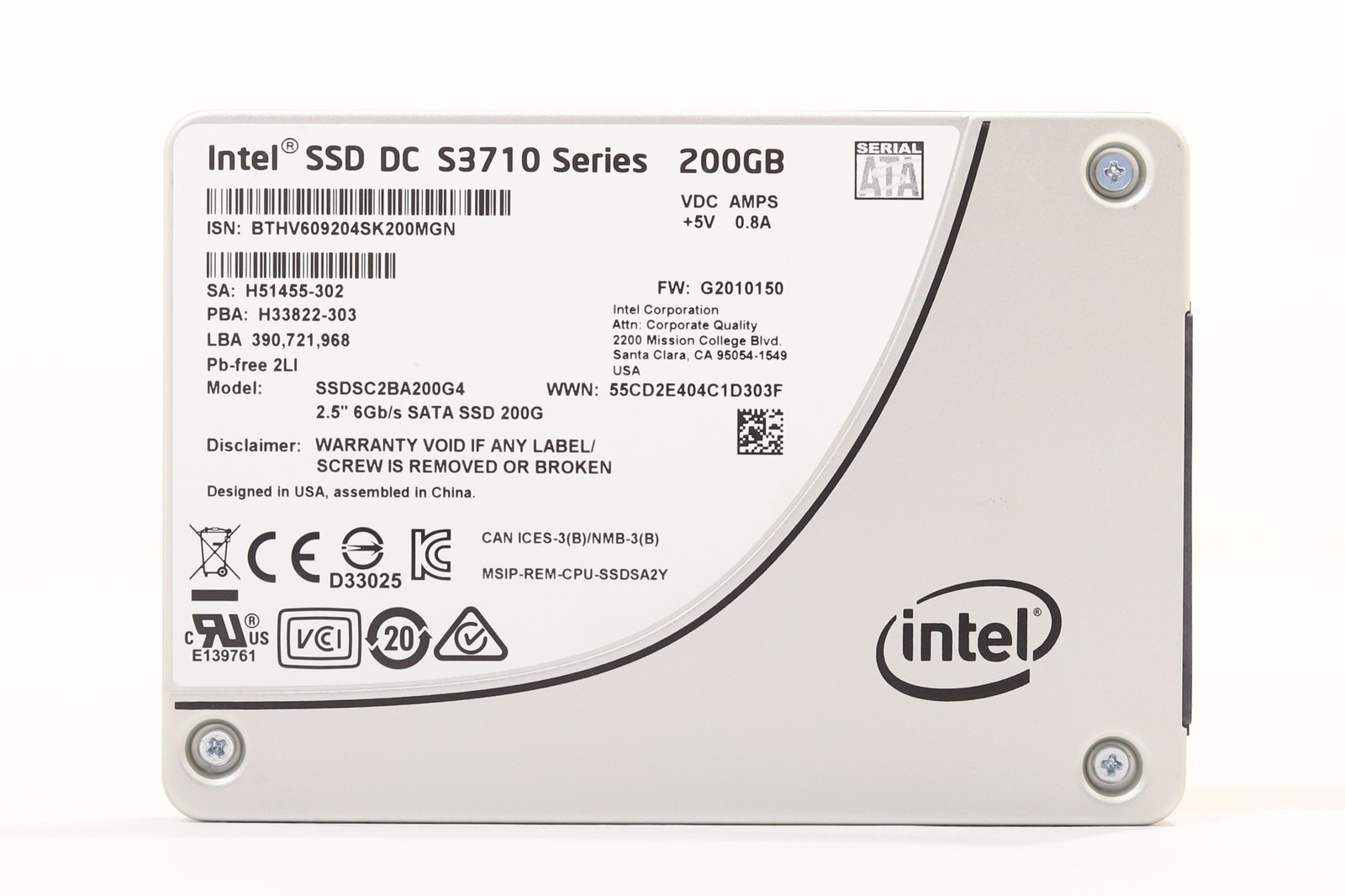 Intel SSDSC2BA200G4 SSD DC S3710 200GB 2.5" 6Gb/s MLC SATA Solid State Drive