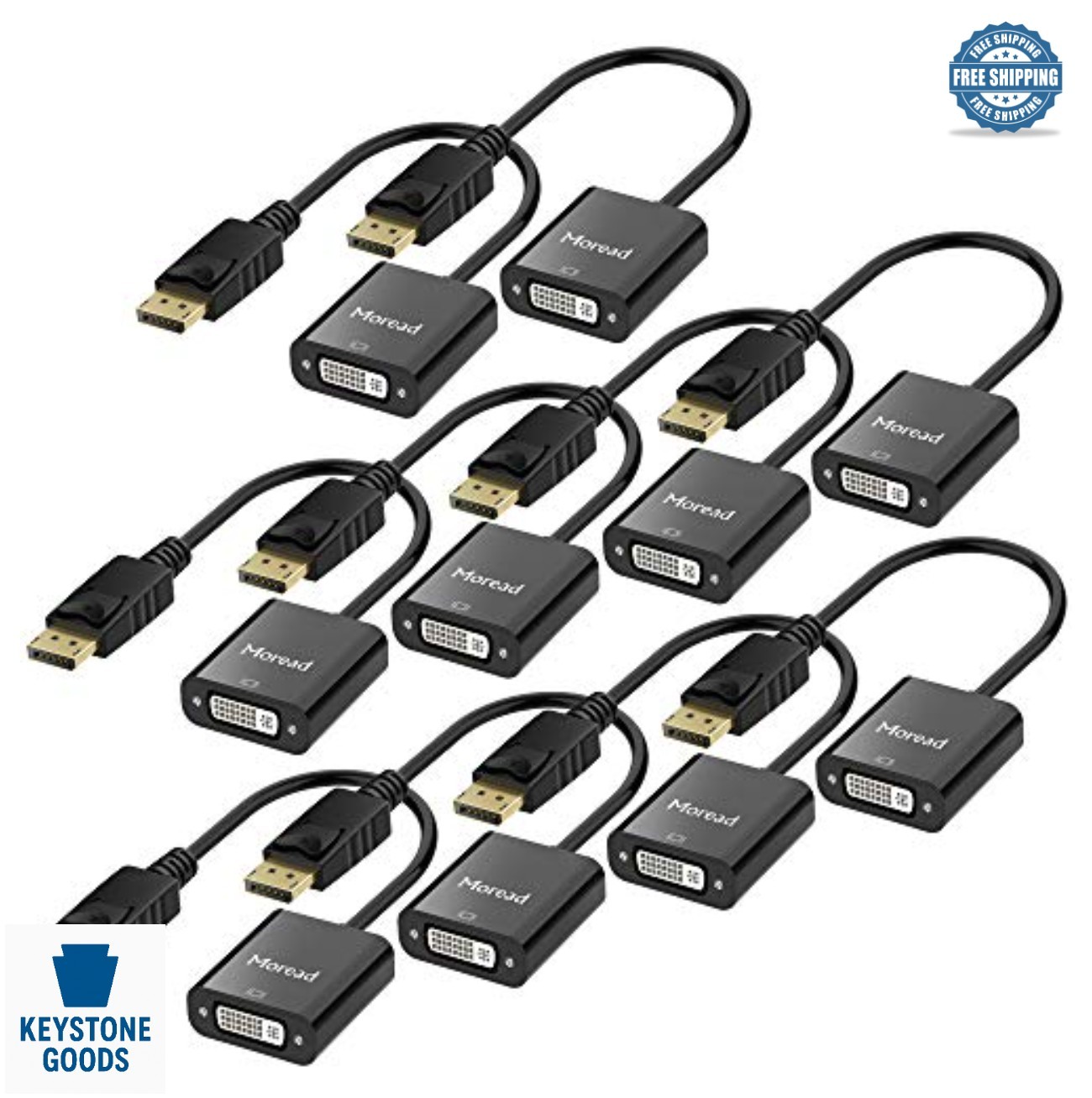 DisplayPort to DVI Adapter 10 Pack Male to Female 1080p Gold Plated Black for