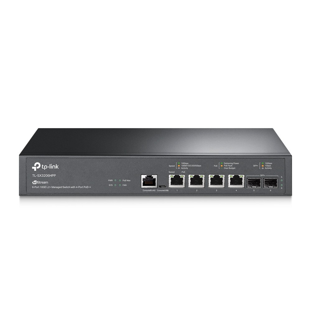 TP-Link Omada 6-Port 10GE L2+ Managed Switch | 4* 10GE PoE++ Ports SX3206HPP