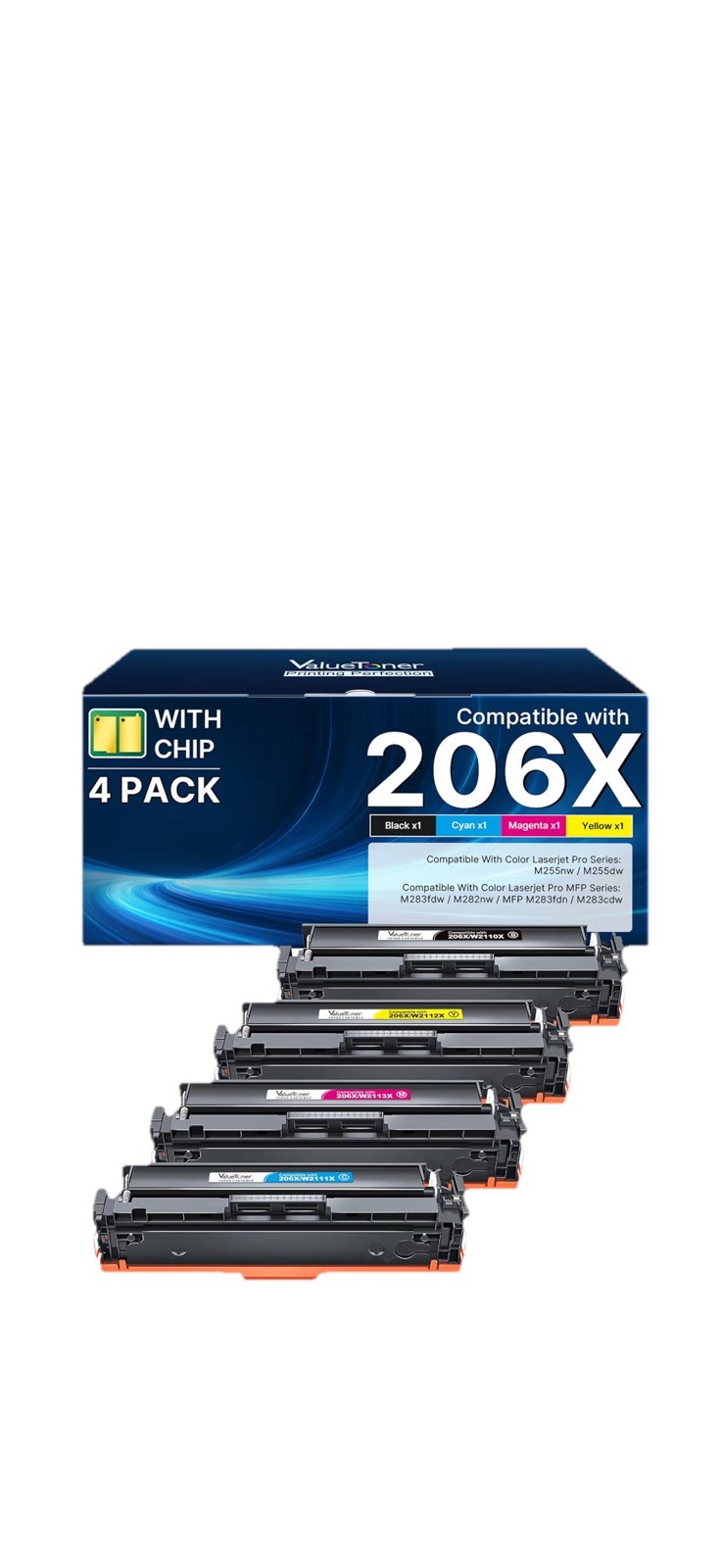 ValueToner 206X High Yield Toner Cartridge 4 Pack Cyan Magenta Yellow Black