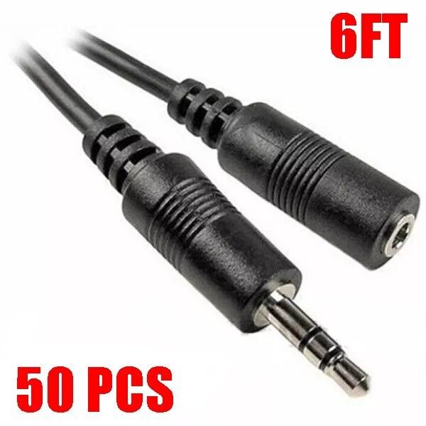 50 Pack 6ft 3.5mm Stereo Audio Extension Cable Male to Female M/F MP3 1/8" Lot