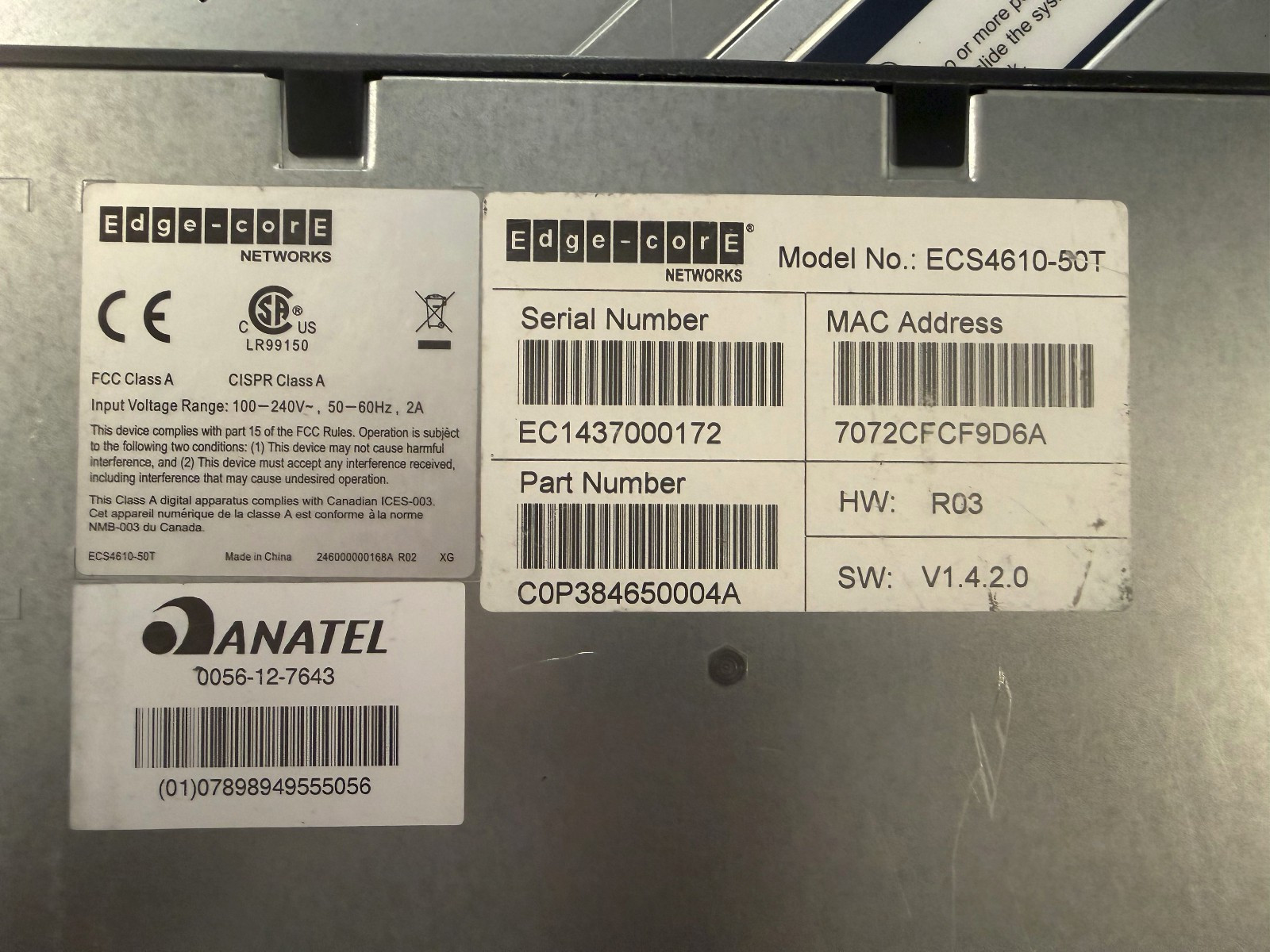 Edge-Core ECS4610-50T Stackable Switch with Power Cord.