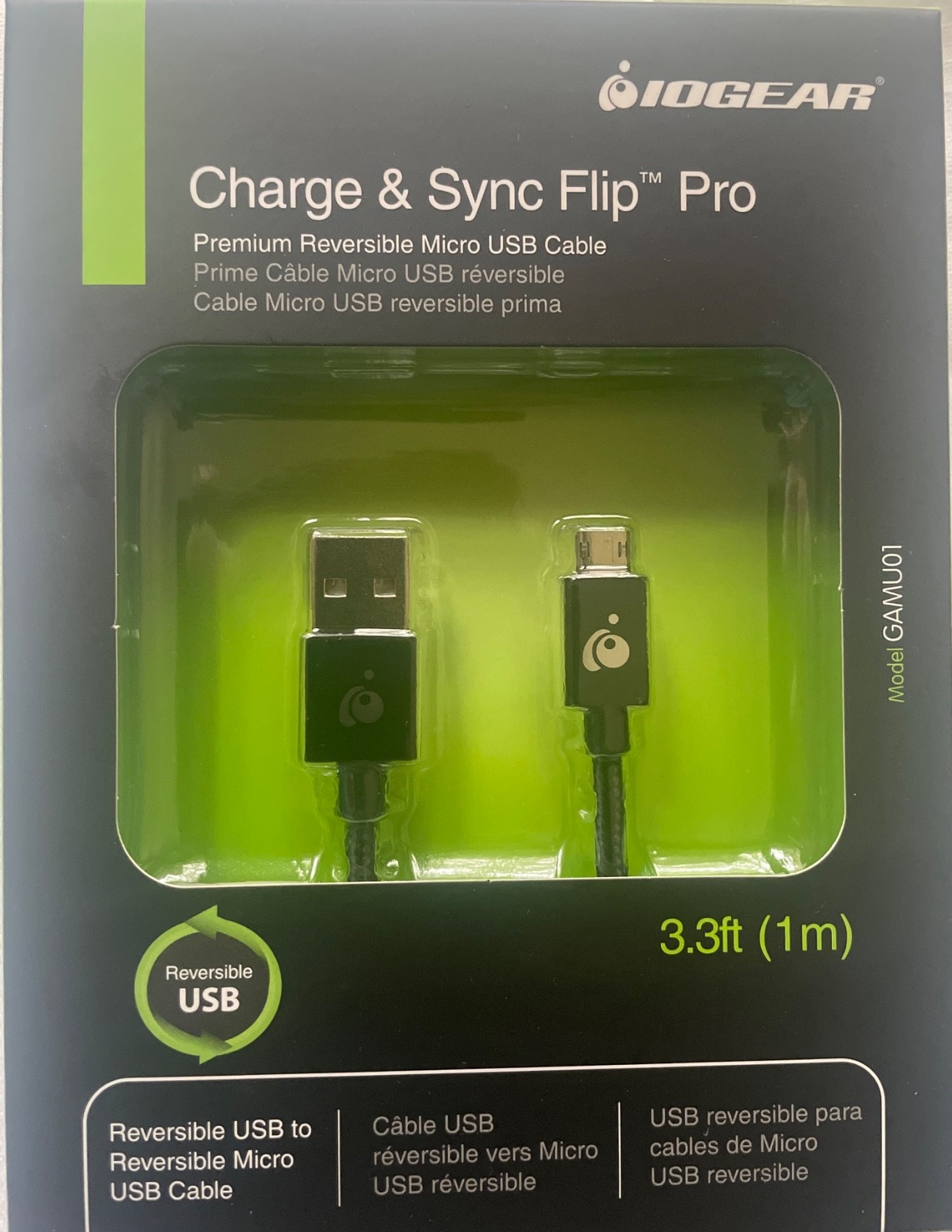 GAMU01 IOGEAR Charge and Sync Flip Pro, Reversible USB to Reversible Micro USB