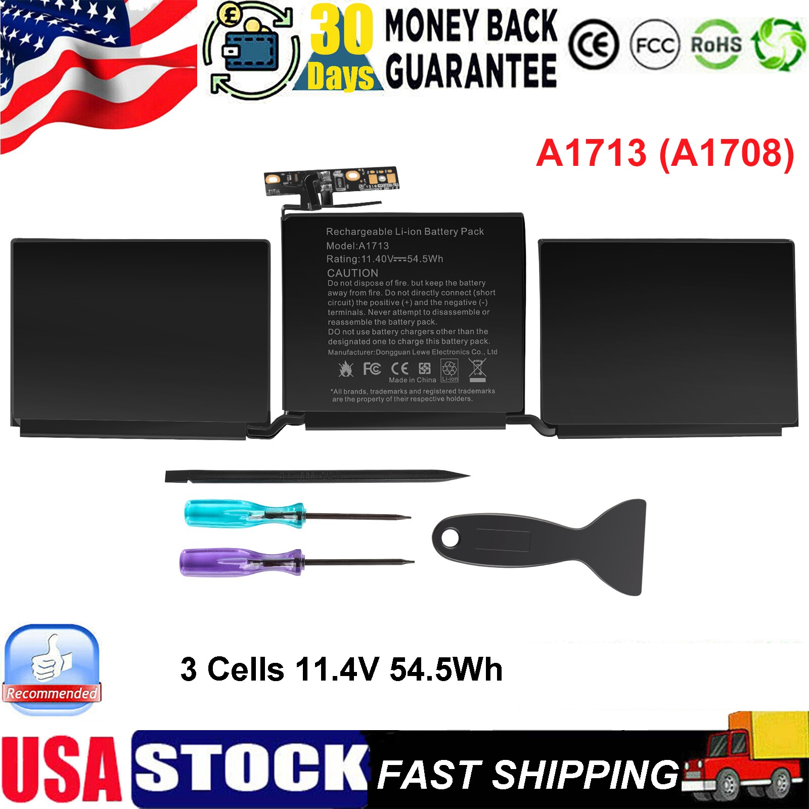 A1708 A1713 Battery for Apple MacBook Pro 13'' Late 2016 Mid 2017 EMC 3164 FAST
