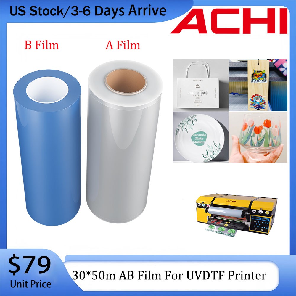 ACHI 30cm*50m AB Film Transfer Sticker For A3 UV DTF Printer 2 Rolls US Stock