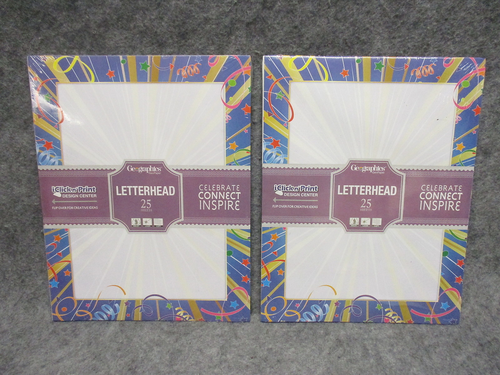 (50) Sheets Geographics Letterhead Celebrate Party Burst Border New In Package