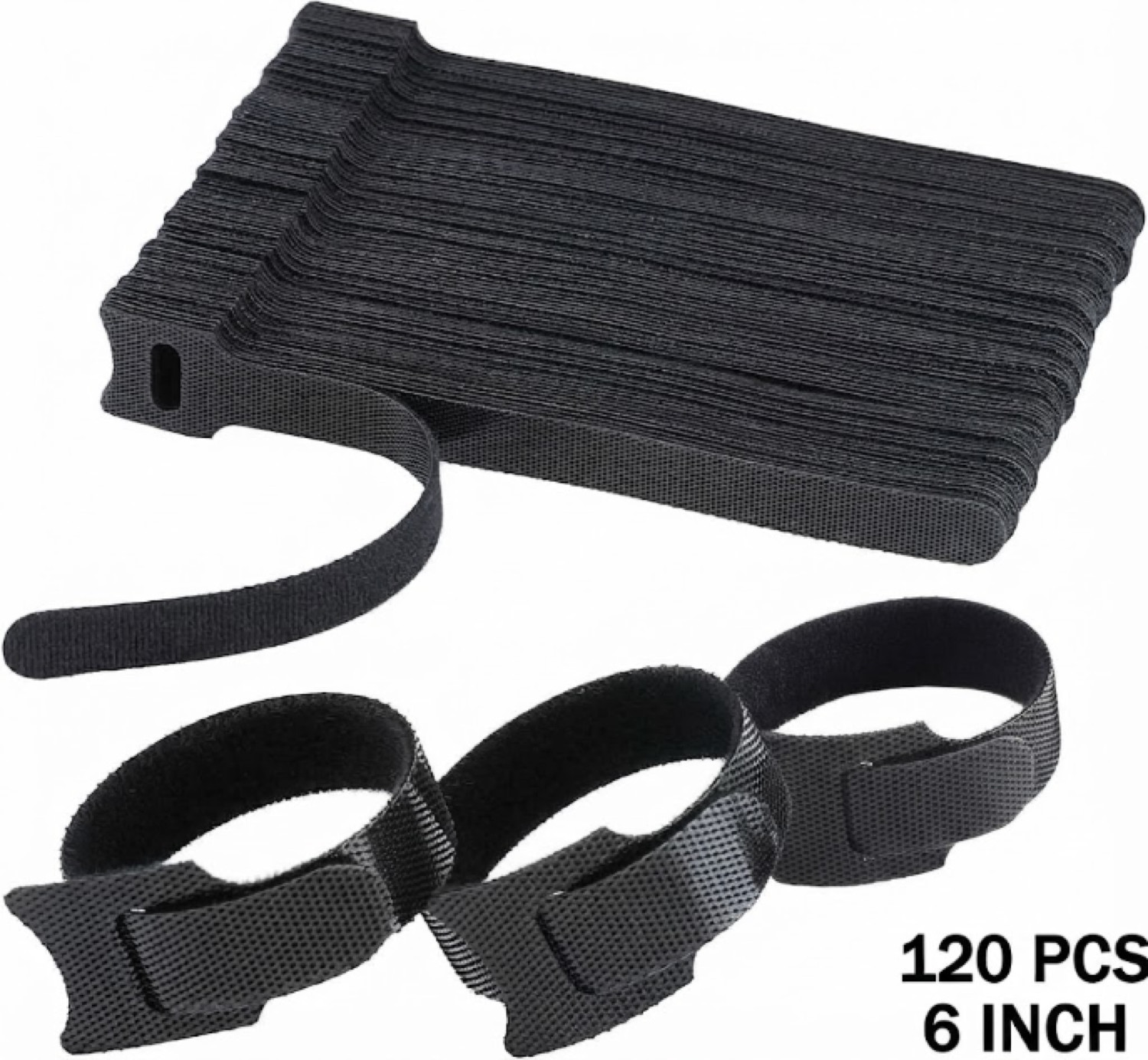 120PCS Reusable Cable Ties 6 Inch Black Hook Loop Wire Cord Organizer Adjustable